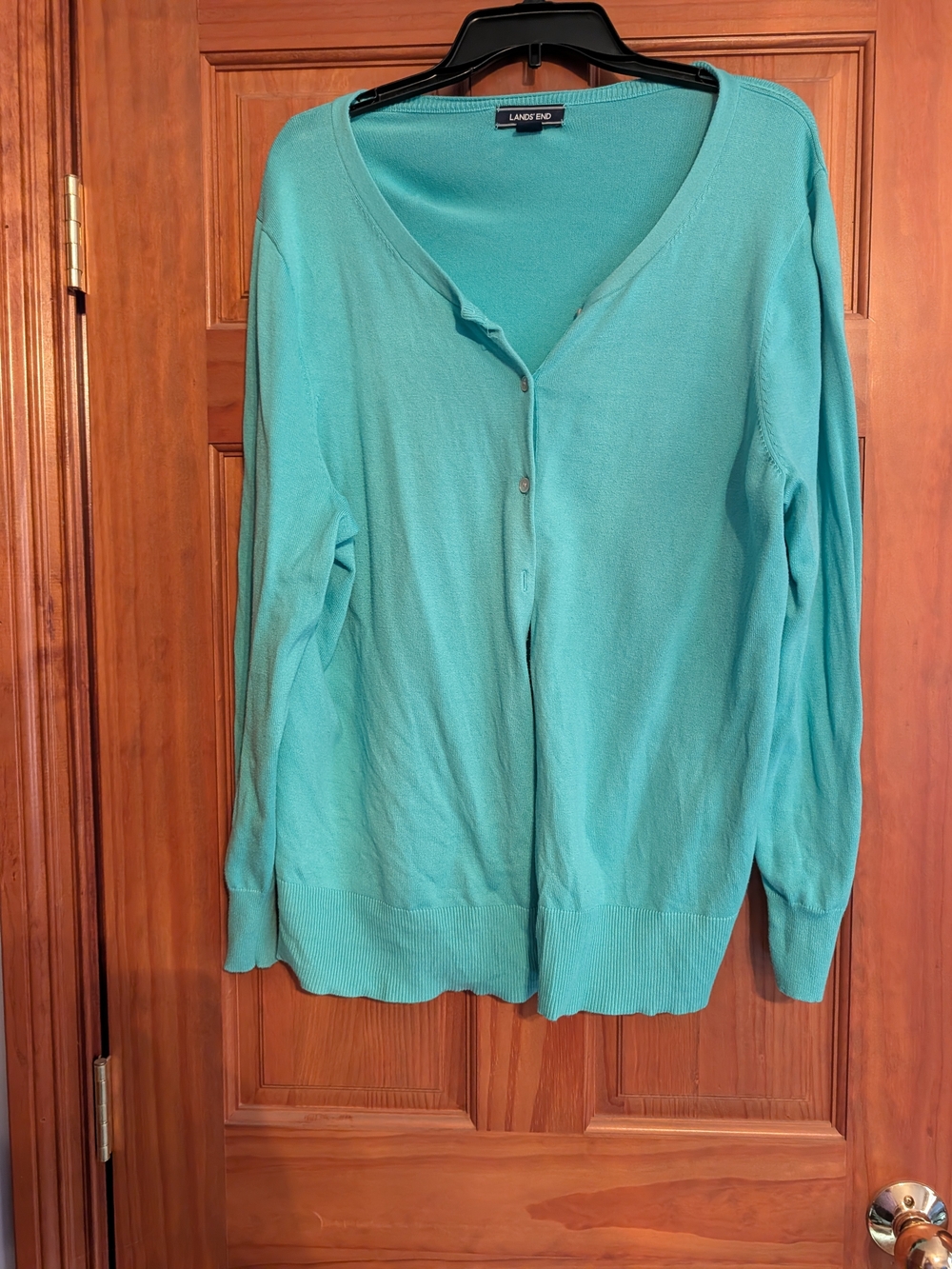 Lands' End Teal V-Neck Button Cardigan Sweater